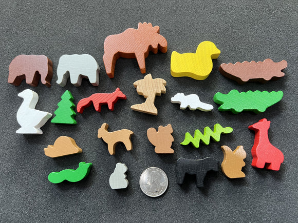 Wooden animal and tree pieces